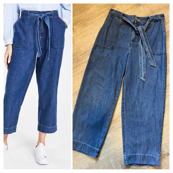 Tommy Hilfiger Blue Ankle Cropped Jeans with Tie Waist-Size S/P - Picture 1 of 16